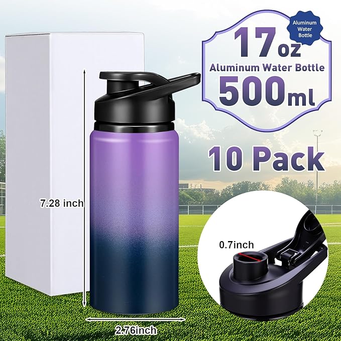 Mimorou 10 Pack Reusable Aluminum Water Bottles Bulk Multicolor Outdoor Sports Water Bottles for Travel Gym Cycling Camping, Snap Lid