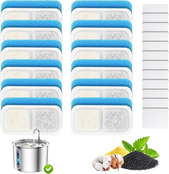 Cat Water Fountain Filter,Cat Fountain Filters Replacement Compatible with oneisall 67 oz/2L Stainless Steel Pet Water Fountain,12 Set Pet Fountain Filter Replacement