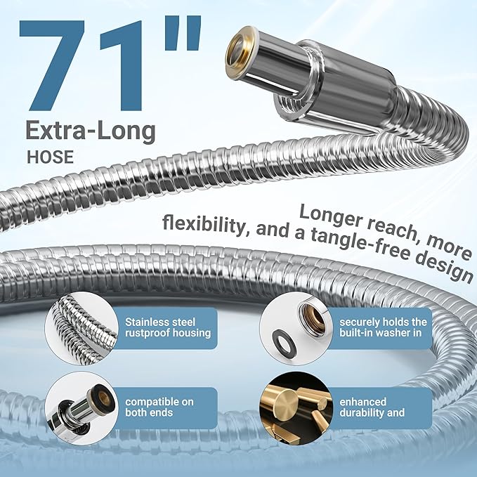 Filtered Shower Head with Handheld, 11.8" Rain Shower Head, High Pressure 10-Function Handheld Shower Head, with 13.6" Adjustable Shower Head Extension Arm, Shower Head Holder Adhesive (Chrome)