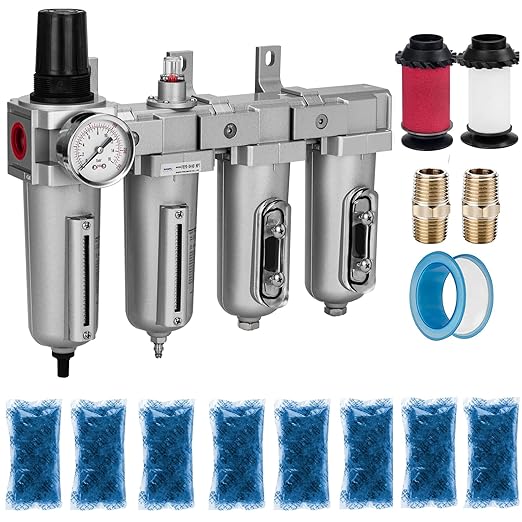 NANPU 1/2" NPT Industrial Grade 4 Stage Air Drying System - Particulate Filter, Coalescing Filter, Double Desiccant Dryers & Air Regulator, Metal Bowl, Auto Drain, for Paint Spray＆ Plasma Cutter - AquaVibe