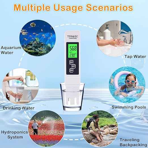 4 in 1 TDS Meter Digital Water Tester, Water Distiller, Water Tester for Drinking Water, PPM Meter with TDS/EC/Temp(°C,°F) Function, for Home, Aquarium, Restaurant, Hand Held