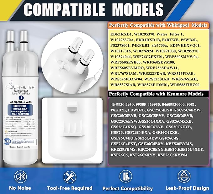 FILTER1 W10295370 A Refrigerator Water Filter Replacement Compatible for EDR1RXD 1 WATER FILTER W10295370 A Refrigerator Models (3-PACK)
