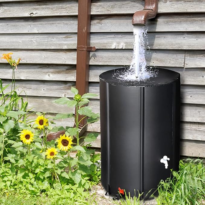 Outvita 100 Gallon Collapsible Rain Barrel, Garden Water Storage Tank, Portable Folding Rainwater Collector, Water Catcher with Filter Overflow Kit Faucet Black
