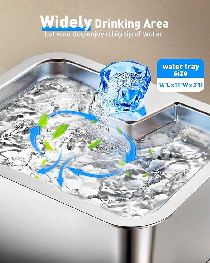 3Gal Large Dog Water Fountain Dispenser, 11L Stainless Steel Pet Fountain with 6 Filters, Ultra Quiet Automatic Dog Water Bowl Dispenser for Large & Multi-pet, Wide Drinking Area, Easy to Clean