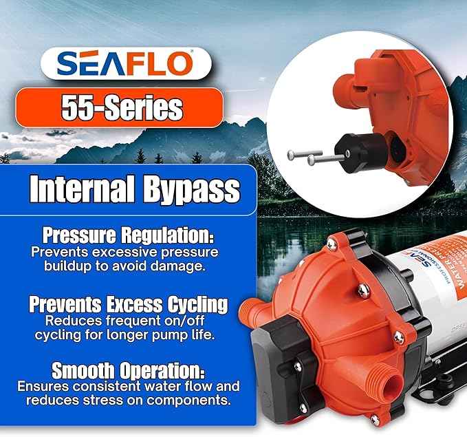 SEAFLO 55 Series 115V AC Automatic Demand Diaphragm Pump – 5.0 GPM, 60 PSI, 5-Chamber Self-Priming Water Pump w/Power Plug for Outlet, RV, Marine & Off-Grid Water Systems, 4-Year Warranty