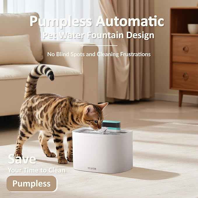 PET LAYSON Pumpless Cat Water Fountain,App Remote Control Smart Cordless Battery Operated 3.6L/122oz Wireless 2.4GHz Wi-Fi Networks Rechargeable Water Dispenser (White, M1Pro-8 Filter)