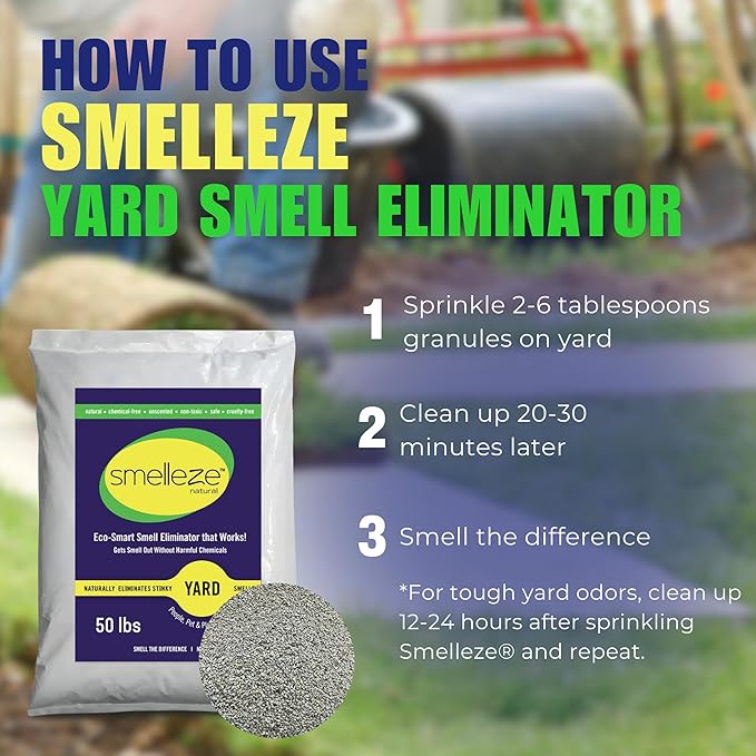 SMELLEZE 50 lb. Yard Odor Eliminator for Dogs – Long-Lasting Turf Cleaner for Pet Urine Outdoor & Poop | Safe for People, Pets, Plants & Planet | Works on Grass, Gravel, Patios & Kennels
