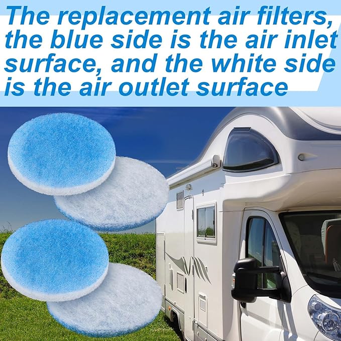 Layhit 20 Pcs Rv 5.25" Round Air Conditioner Filter Foam Air Duct Ac Filter Replacement Vent Filters for Camper Car Parts, Blue and White - AquaVibe
