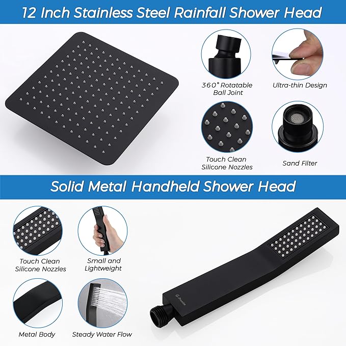G-Promise All Metal 12 Inch Dual Shower Head with Handheld Combo, Rain Shower Head, with 16 Stage Shower Filter For Hard Water, Reduces Chlorine and Fluoride, Improves Dry Skin.