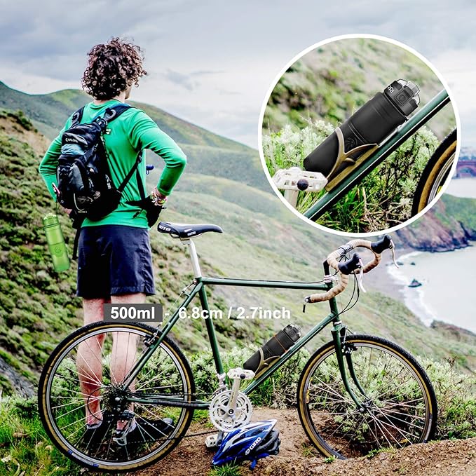 ZORRI Sports Water Bottle, 400/500/700ml/1L, BPA Free Leak Proof Tritan Lightweight Bottles for Outdoors,Camping,Cycling,Fitness,Gym,Yoga- Kids/Adults Drink Bottles with Filter, Lockable Pop Open Lid