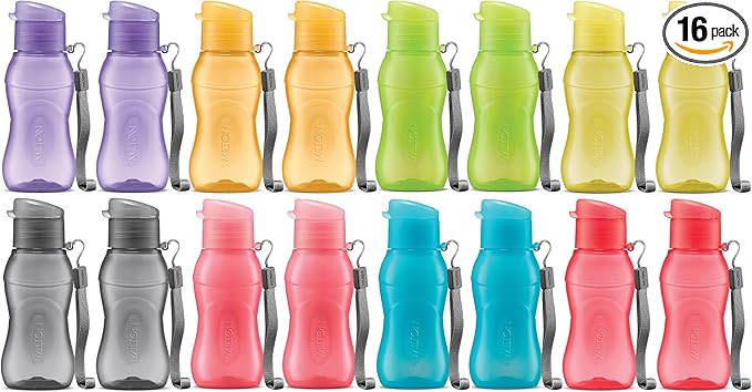 MILTON 16 pack 6 oz Kids Water Bottle for School Leak Free Flip Lid- Portable Small Sports Water Bottle for Adults Carry Strap Party Favors for Kids Treats Prizes Gifts Goodie Bag Stuffers Bulk Pack