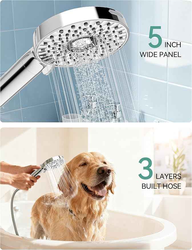 Filtered Shower Head with Handheld, High Pressure 10-Spd Detachable Chrome Showerhead with Stainless Hose, Water Softener Filter Beads for Hard Water - Remove Chlorine, Reduce Dry Itchy Skin