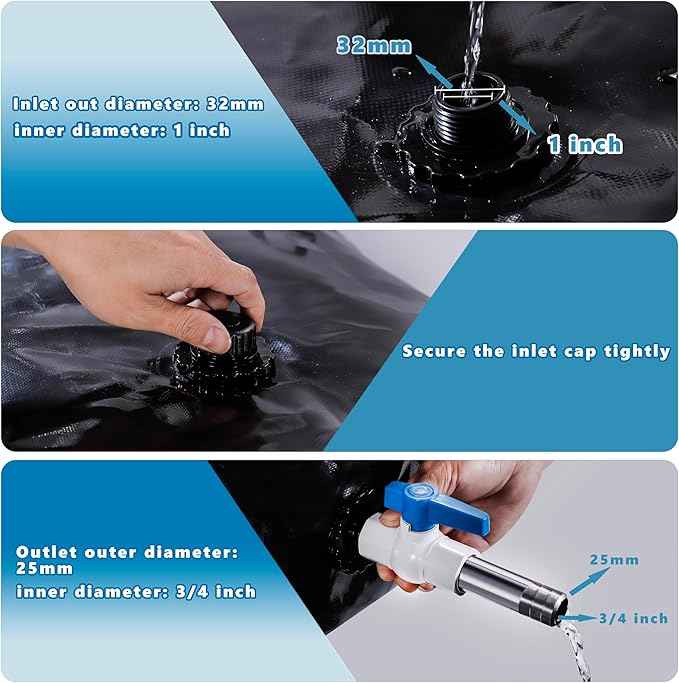 240 L/63 Gal Water Bladder Tank, Foldable Portable Water Storage Container, Emergency Water Bag for RV, Truck Bed, Fire Prevention, Drought Resistance, Black