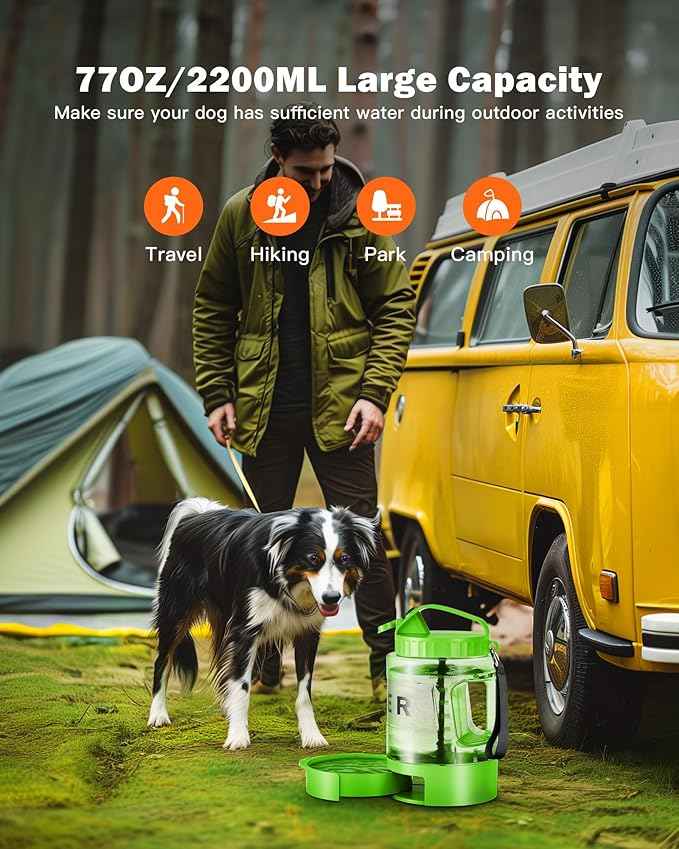 Dog Water Bottle Portable Bowls - 77oz Large Travel Water Bowl Dispenser for Dogs, Pet Camping Beach Essentials Traveling Car Park Accessories, Leak Proof Pet Drinking Dispenser On The Go, Green
