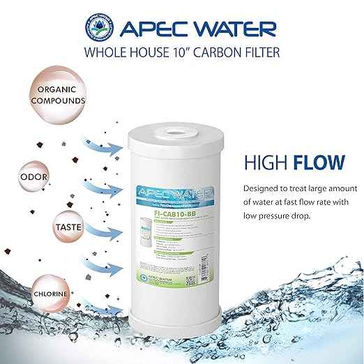APEC Water Systems CB1-CAB10-BB Whole House Carbon Water Filter with 10" Home Filtration System, White