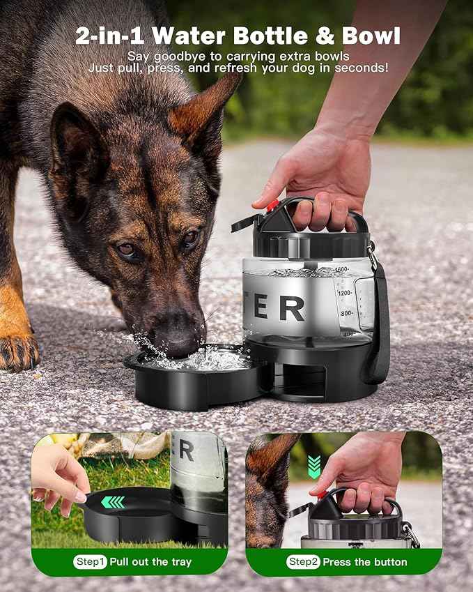 Dog Water Bottle Portable Bowls - 56oz Large Travel Water Bowl Dispenser for Dogs, Pet Camping Beach Essentials Traveling Car Park Accessories, Leak Proof Pet Drinking Dispenser for On The Go, Black