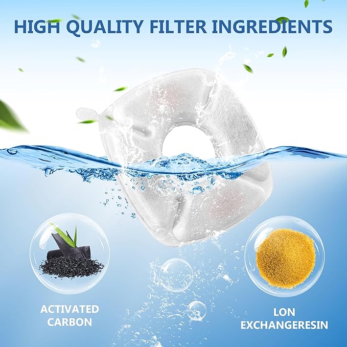 Cat Water Fountain Filters Replacement-8Pack Activated Carbon&Ion Exchange Resin Filters-Compatible with 67oz 95oz 135oz Pet Fountains-Improves Water Quality for Cats Dogs Stainless Steel Dispensers