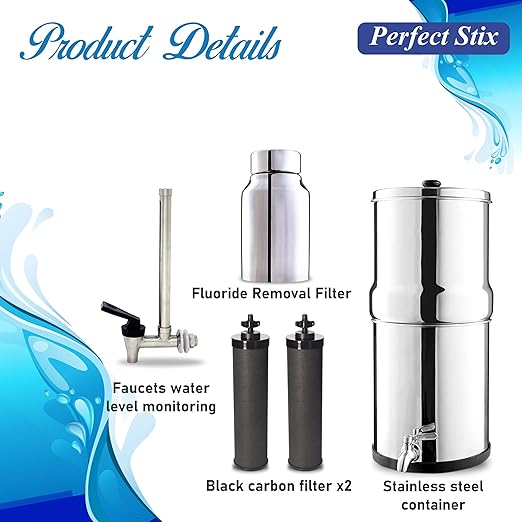 Denali Spring-2.25G (8 Liters)- Stainless Steel Gravity-Fed Water Filtration System with 2 Black Filters, SS Tap, POSTreat Filters and Vision Tap