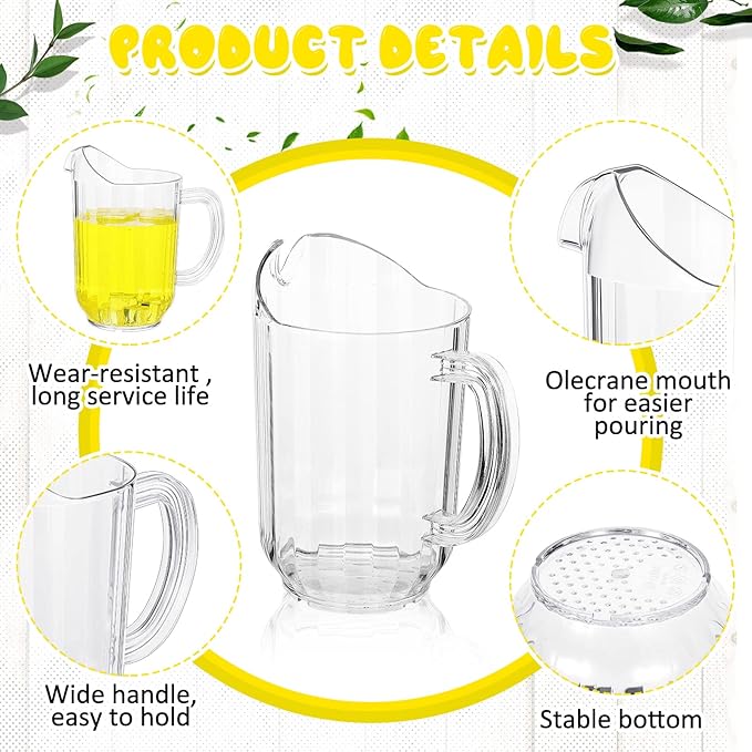Tessco for you 6 Pcs Plastic Pitchers 60 Ounce Clear Restaurant Jug Large Water Pitcher Carafe Serve Milk Tea Juice Drink for Parties Container Dispenser Beer Jar