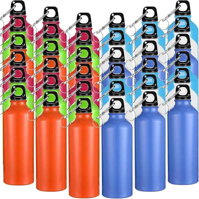 Yaomiao 36 Pcs Lightweight Aluminum Water Bottle Bulk 17 oz Leak Proof Bike Water Sports Bottles with Buckle and Twist Cap Team Reusable for Sports Gym Bicycle Camping(Mix 3)