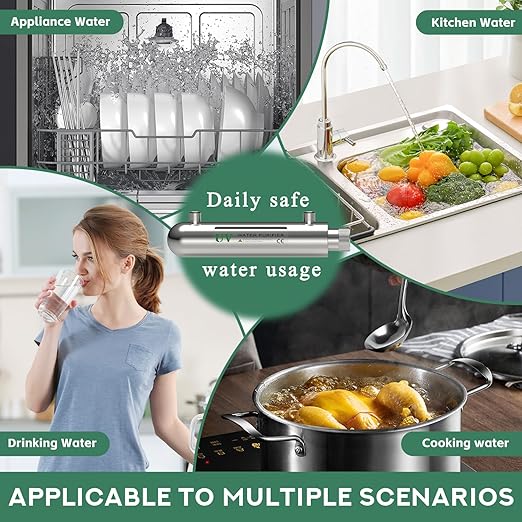 UV Water Filter,Add-on Kit for Under Sink Water Filtration Systems,Ultraviolet Water Purifier Sterilizer Filter for Whole House Water Purification,0.5GPM 6W Lamp Power 110V (SSE-006)