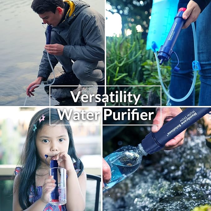 Membrane Solutions S2 Water Filter Straw with Replacement UF Filter 0.1 Micron 4-Stage Water Purifier Backpacking Gear, Removable Portable Filtration Straw for Hiking, Outdoor Activities (Pack of 8)