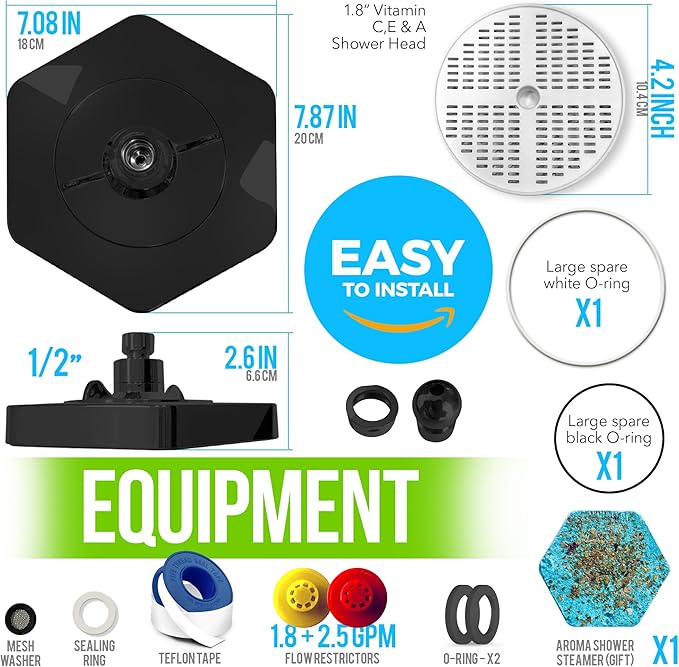 AquaHomeGroup Luxury Filtered Shower Head - High Pressure Rain Showerhead with Filter for Chlorine, Rust, Sediments - Water Filter Shower Head with Vitamin C E A - SPA Effect (Patent Pending)