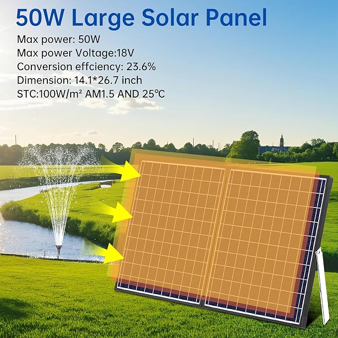 NFESOLAR Solar Fountain Pump with Pond Filter, 50W All-in-one Solar Powered Filter Fountain with 580 GPH Submersible Pump for Outdoor Ponds, Fish Tank, Pool, Garden Waterscape N3305