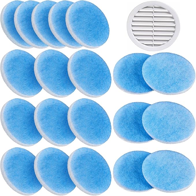 Layhit 20 Pcs Rv 5.25" Round Air Conditioner Filter Foam Air Duct Ac Filter Replacement Vent Filters for Camper Car Parts, Blue and White - AquaVibe