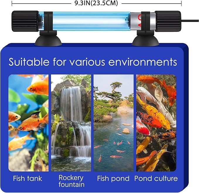 Aquarium Clean Light，9W & 11W Aquarium Algae Bloom Clean Light with Timer,Submersible Waterproof Lamp for Fish Tank Pond，Water Clean Green Clear Waterproof Clean Lamp for Sump Swim Pool