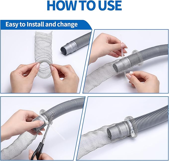24 Pieces Lint Traps Stainless Steel Washing Machine Lint Snare Traps Laundry Mesh Washer Hose Filter with 24 pcs Cable Ties - AquaVibe