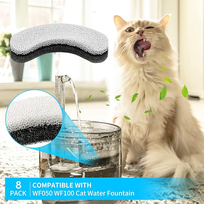 Cat Fountain Filter, 8 Pack Pet Fountain Filter Replacement for WF050 WF100 Pet Water Fountains