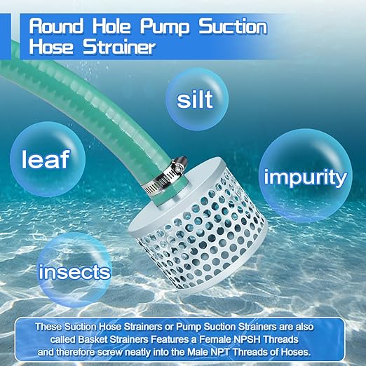 3” Pump Suction Hose Strainer, Round Hole Steel Basket Water Suction Filter, Carbon Steel Plated, with NPT Female Thread (3 inch)