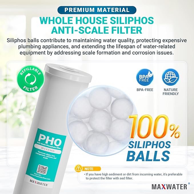 1x Max Water 20" BB Whole House 20" x 4.5" Anti-Scale Phosphate Water Filter compatible with 20BB Whole House Systems