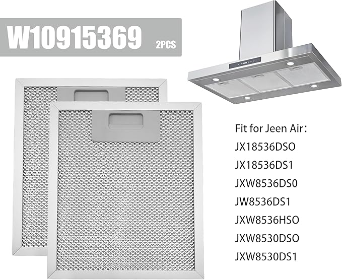 W10915369 W10727013 Range Hood Grease Filter Compatible with Whirlpool Jenn Air Kitchen Aid 5 Layer Aluminum Mesh Grease Vent Filter 875 X 75 Inch（2 Pcs）