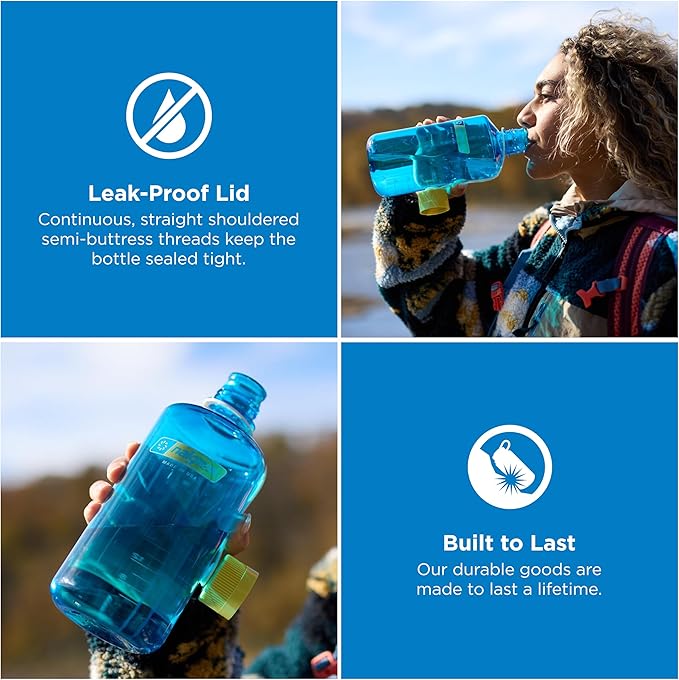Nalgene 32 oz Narrow Mouth Water Bottle | BPA-Free, Durable & Leak Proof, Lightweight for Gym & Office – Thrill & Motion, Blue Atoll w/Endive