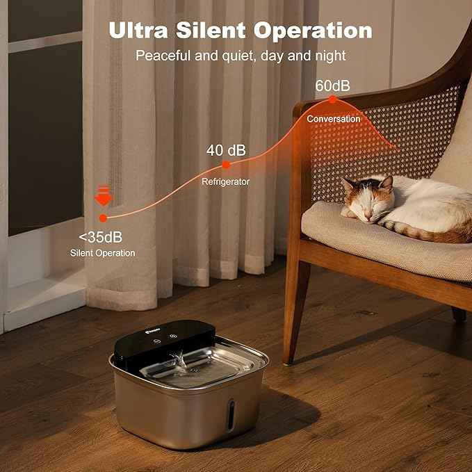 Wireless Cat Water Fountain Stainless Steel, 128oz/3.78L Cordless Automatic Water Dispenser for Cats and Dogs, Battery Operated Drinking Fountain for Pets with Motion Sensor, Ultra Quiet Pump
