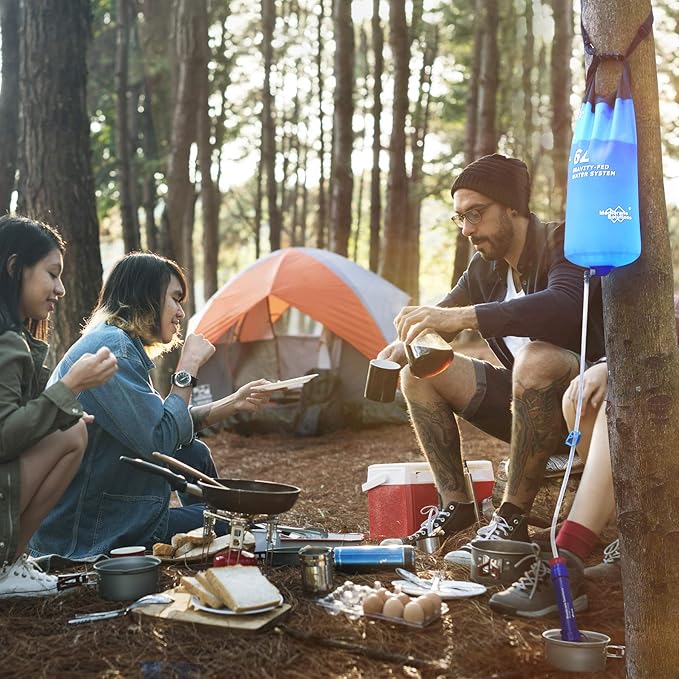 Membrane Solutions Gravity Water Filter Pro 6L, NSF/ANSI 42&372&401 Certified, 0.1 μm Versatile Water Purifier Camping with Adjustable Tree Strap Storage Bag, Survival Gear for Emergency Preparedness