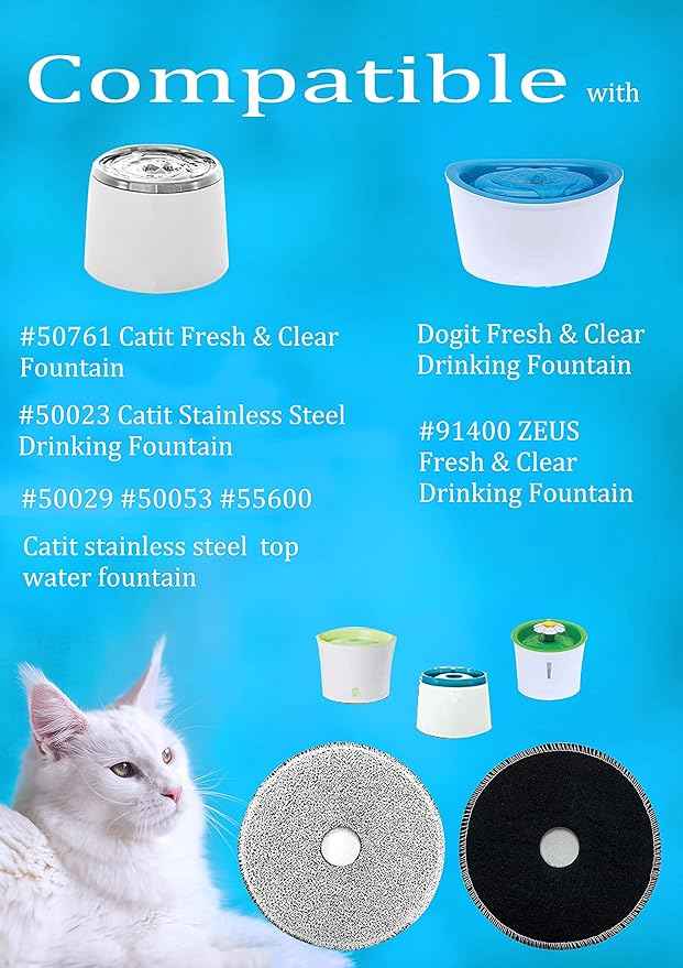 Fresh and Clear Fountain Replacement Cartridges 50023, 50761, 50053 and 55600 Compatible with Catit Carbon & Foam Zeus Dogit Drinking Water fountains 91400 6.1 in, 6 Packs