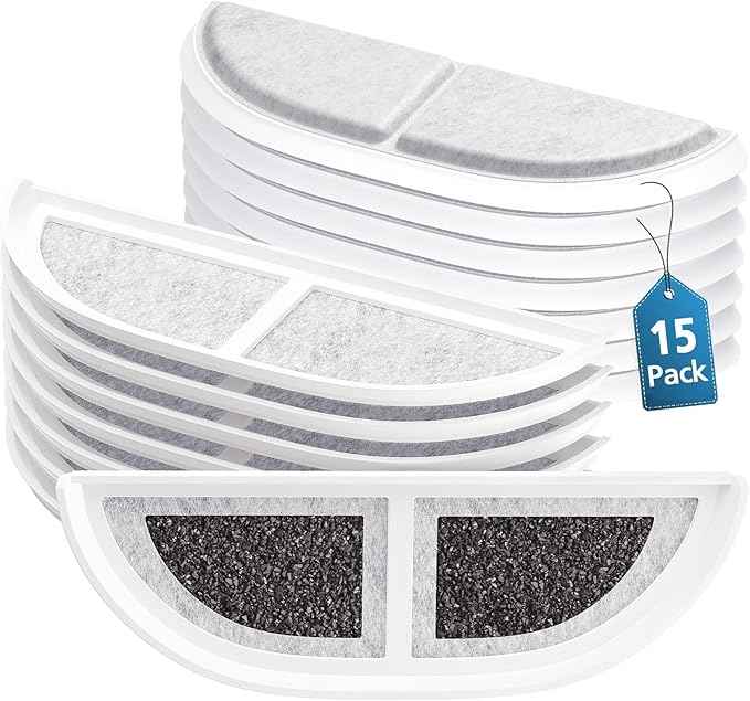 15-Pack Cat Water Fountain Filters Compatible with eufy Stainless Steel Pet Fountain 3L/105oz, Pet Water Fountain Filter with Triple Filtration System for Cats and Dogs