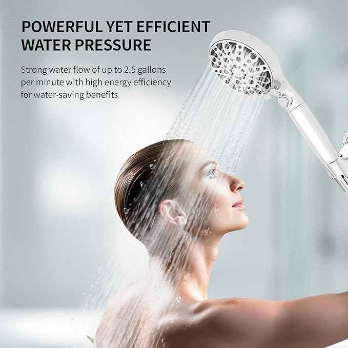HYLER Shower Head High Pressure Handheld with 15-Stage Filter (Extra Filter, 6ft Hose, 2.5 GPM) - 8 Spray and 1 Focused Jet Mode, Water Saving Showerhead, Chrome