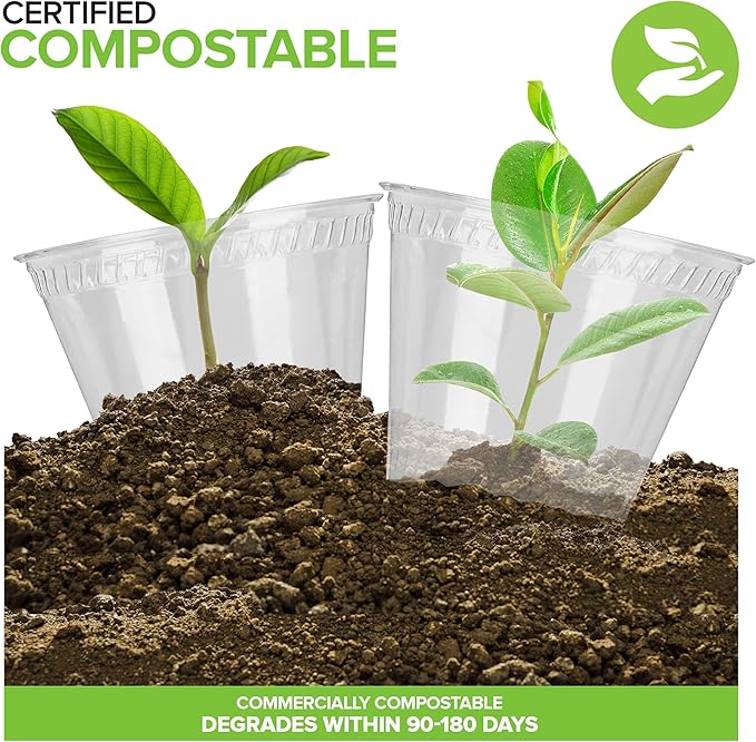 Stock Your Home 9 oz Premium Commercially Compostable Cold Cups 1000 Pack, Eco Friendly Disposable Cups for Water Wine Beer Samples