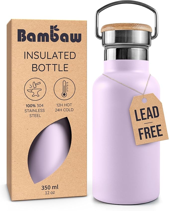 Bambaw 12 oz Insulated Water Bottle, Stainless Steel Water Bottle for School, Gym or Work, Lightweight, Reusable & Rust-Resistant, Made of High-Grade Stainless Steel (Lavender Haze)