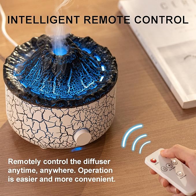 Aromatherapy Essential Oil Diffuser, 560ml Ultrasonic Cool Mist Diffuser/Humidifier with Flame & Volcano 2 Mist Mode, for Bedroom,Office,Home, Auto Shut-Off, Remote Control, Gift (Blcak)