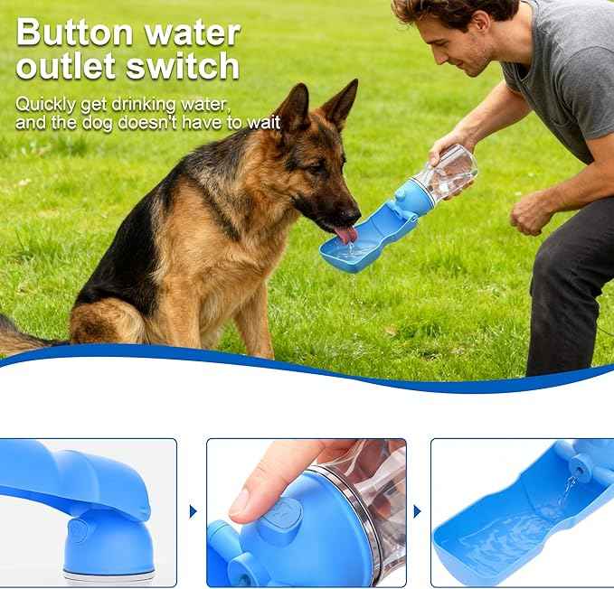 Dog Water Bottle, Portable Leak-Proof Water Dispenser with Drinking Bowl for Dogs and Cats, Travel Puppy Fountain Pet Water Bottle for Hiking Walking Outdoor (A012B-blue)