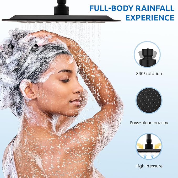8" Dual Shower Head Combo, High Pressure Rainfall Shower Head with Handheld, 6 Spray Settings Angle Adjustable Handheld Shower Head with Pause, Height Adjustable, Matte Black