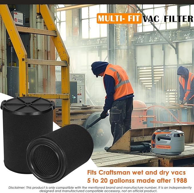 Universal Filters Replaces CMXZVBE38778 CMXZVBE38773 Craftsman Wet Application Filter, Replaces # 9-38751, Fits 5-20 Gallon Shop Vacuums1988+,with Foam Sleeve-2 Pack - AquaVibe