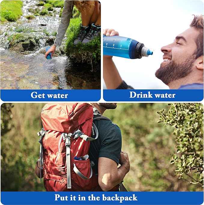 Portable 1.0L Water Fiter, Outdoor Water Filter Backpacking, Collapsible Hiking Water Filter, Water Filter Camping，Water Backpack For Travrling（Blue）