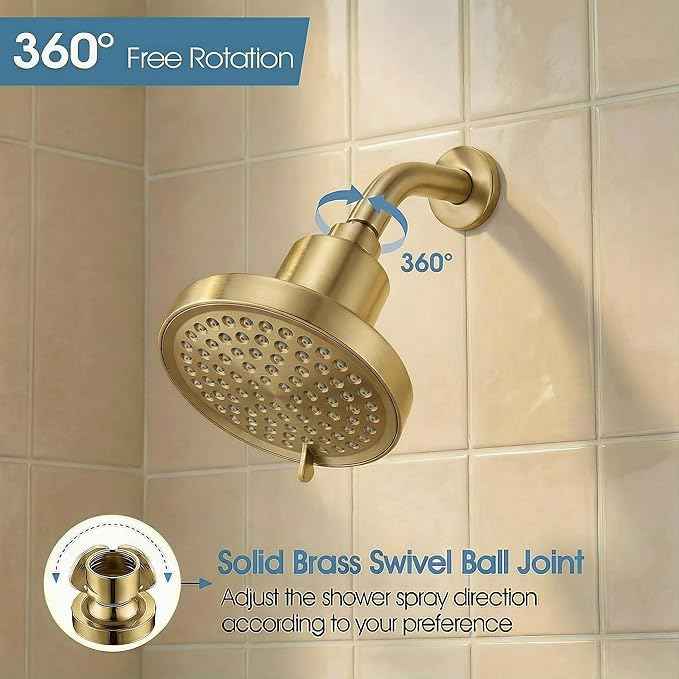 Fixed Shower Head ＆ Filter COMBO ! Anti - Chlorine Hard Water Filtered Shower Heads- 7 Sprays High Pressure Showerheads with 25 Stage Filtration (Brushed Gold)