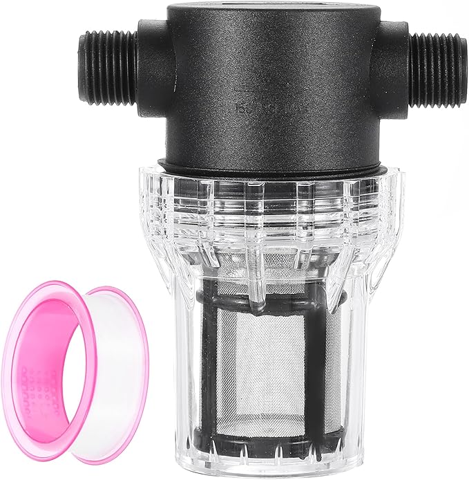uxcell Pressure Washer Filter 1/2" NPT Female Thread, Inline Mesh Strainer Attachment, Outlet for Pipe Strainer, Stainless Steel Screen with Sealant Tape (Size:100 Mesh) - AquaVibe